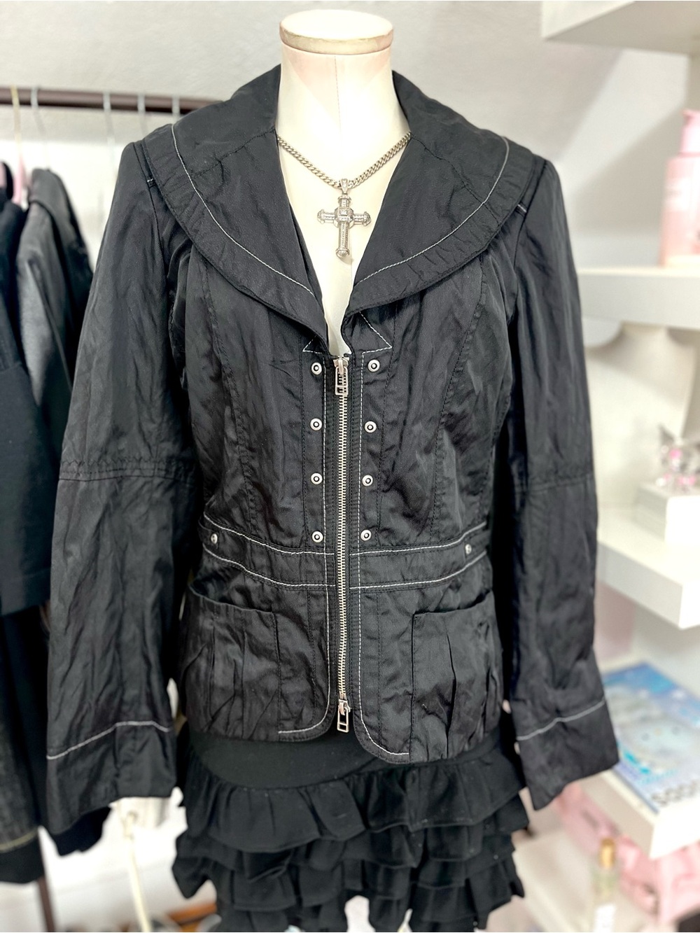 Black Utility Jacket with Sailor Collar